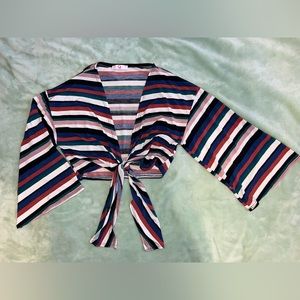 Striped Tie-Front Crop Blouse